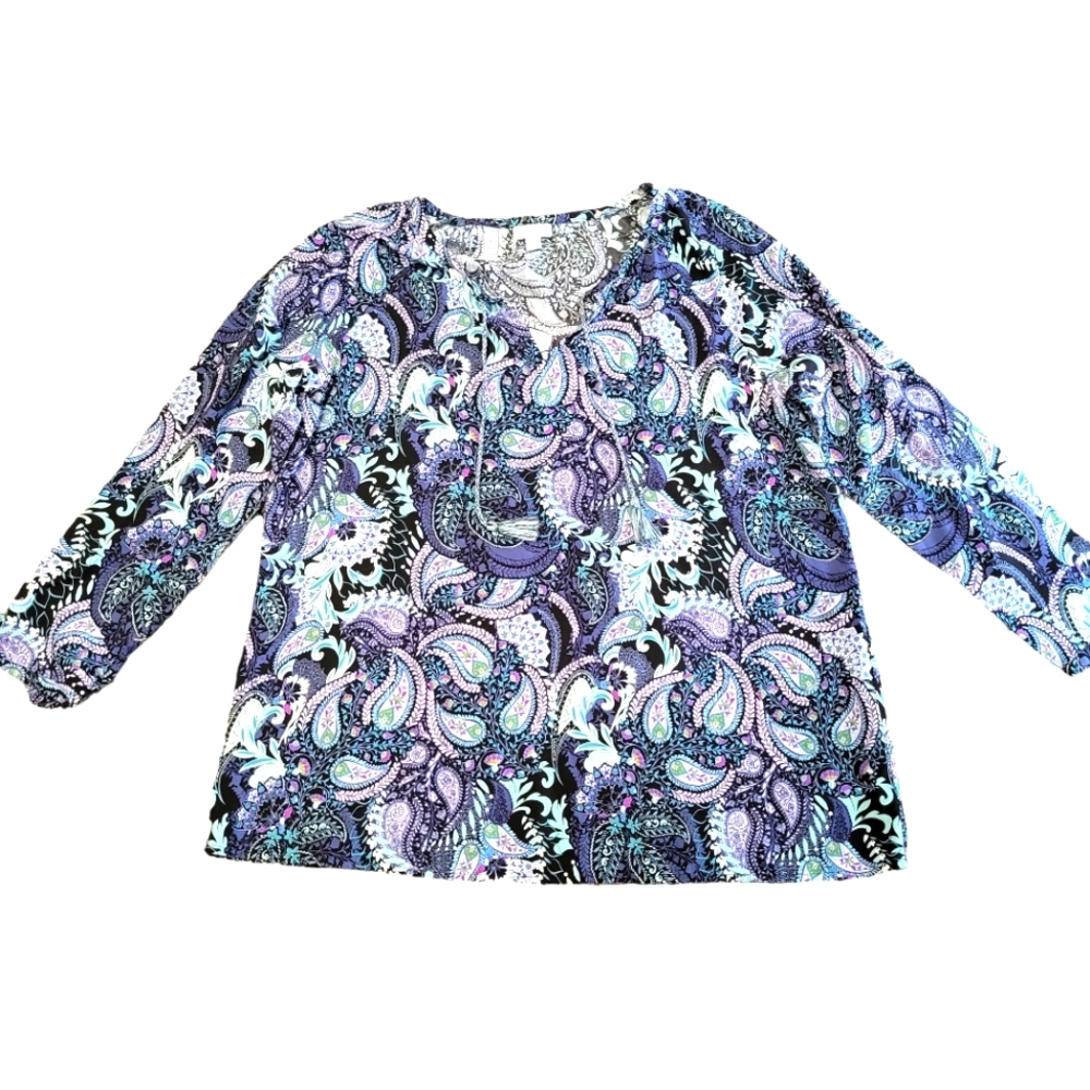 J Jill Purple Paisley Boho Peasant Blouse